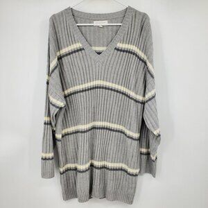 Oak + Meadow V Neck Grey Stripe Ribbed‎ Tunic Pullover Sweater Size 3X